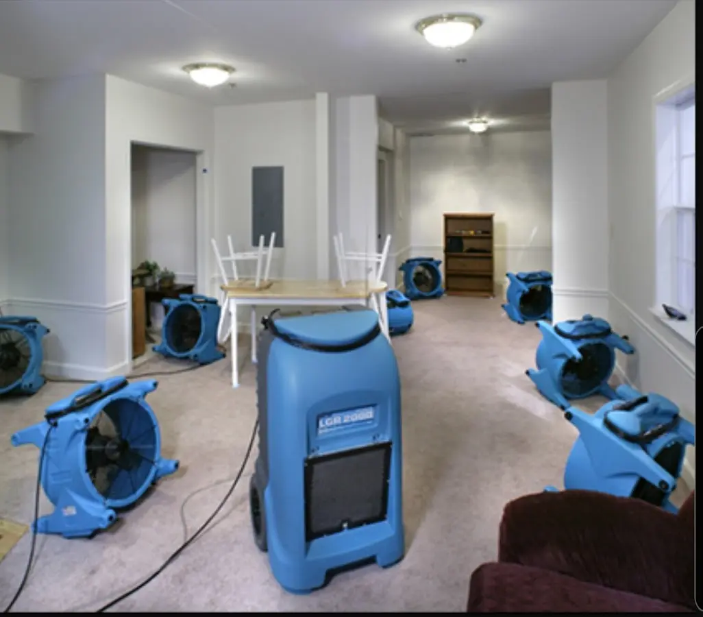 Air movers and dehumidifier setup for Water Damage Restoration in Ocean Shores