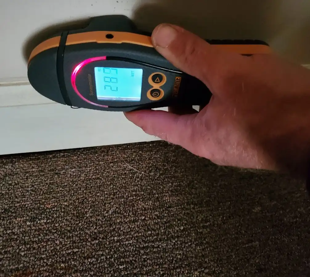 Moisture detection at baseboard during Burst Pipe Cleanup in Ocean Shores